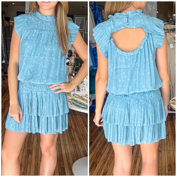 CURRENT AIR Anthropologie Aqua Splash Floral Embossed Short Dress - Picture 5 of 8